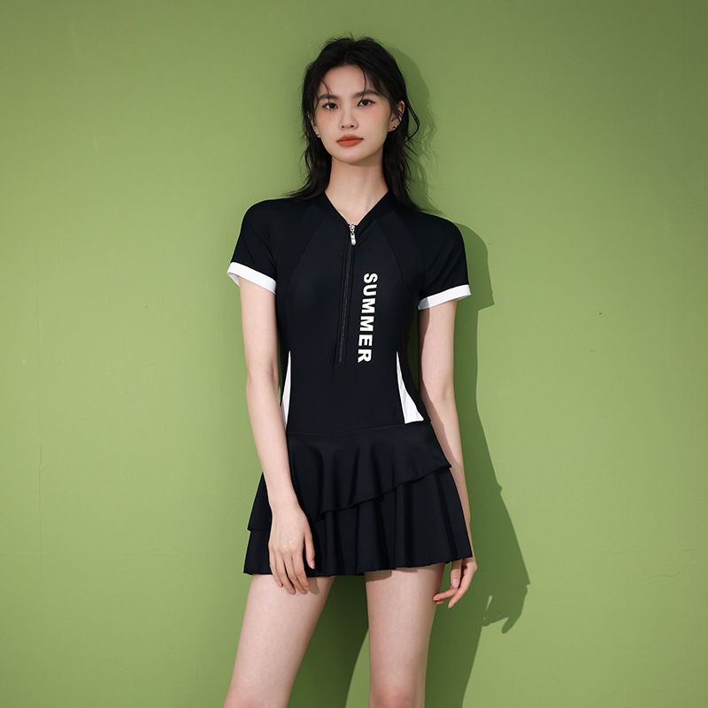 2023 New Sports Swimming Suit for Female Students Conservative Belly Covering Slim Skirt Swimming Pool Summer Hot Spring Vacation Suit