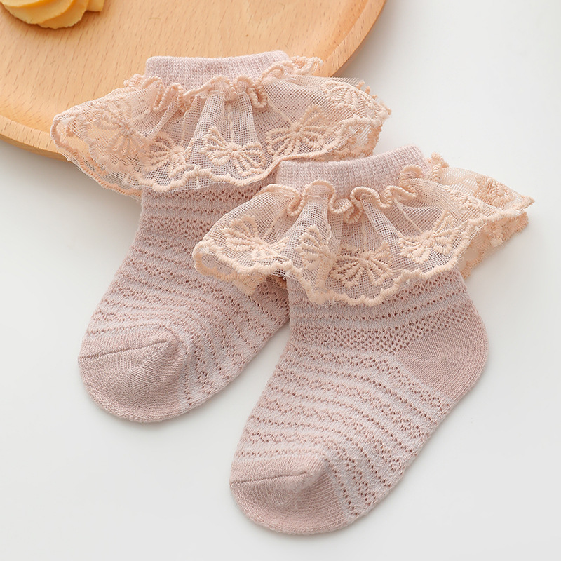 Picture of Girls lace socks summer thin 0-6-12 months baby socks children lace princess socks mesh spring and autumn