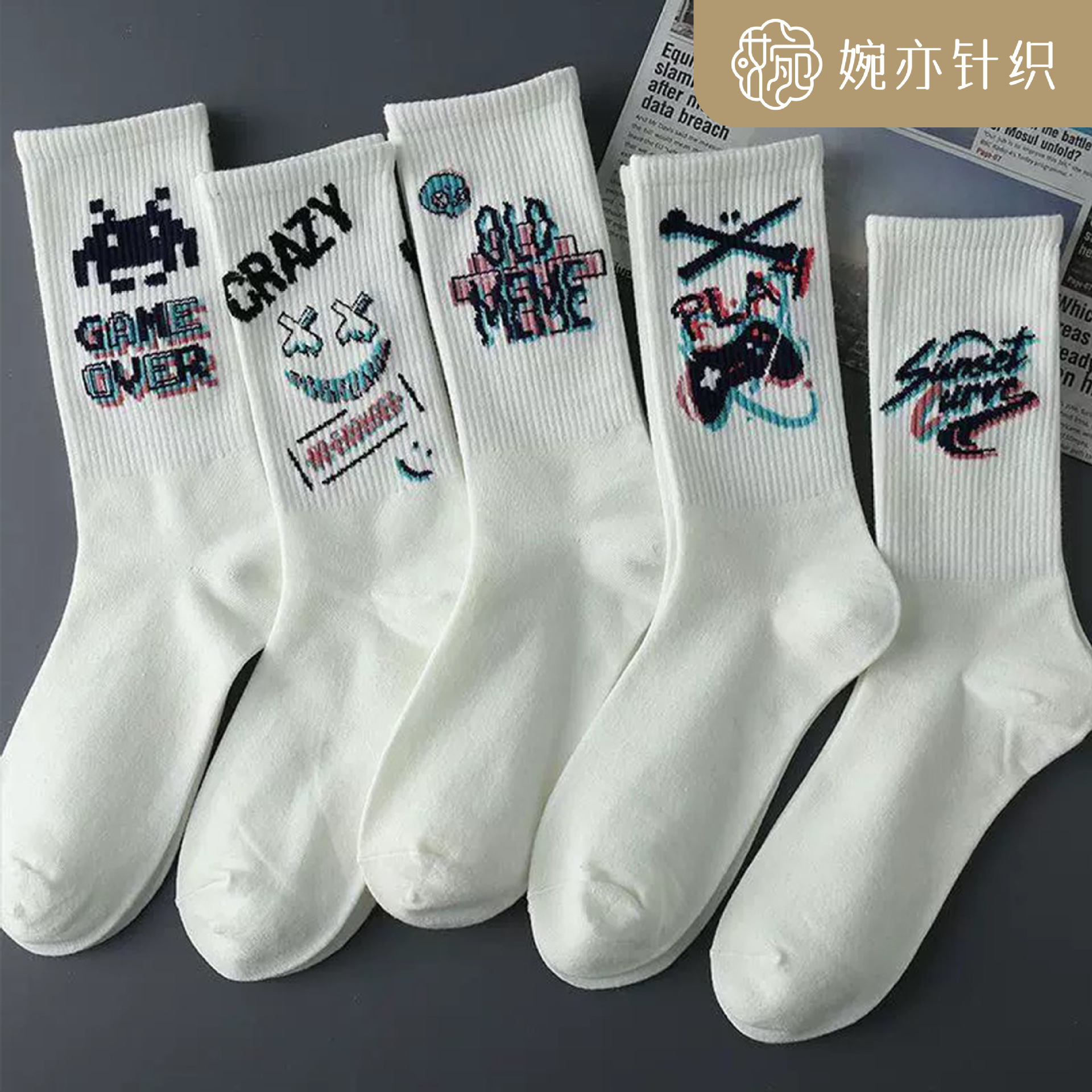 Zhuji socks new mid-length socks men's stockings game style European and American style short socks TK hot cross-border mid-length socks