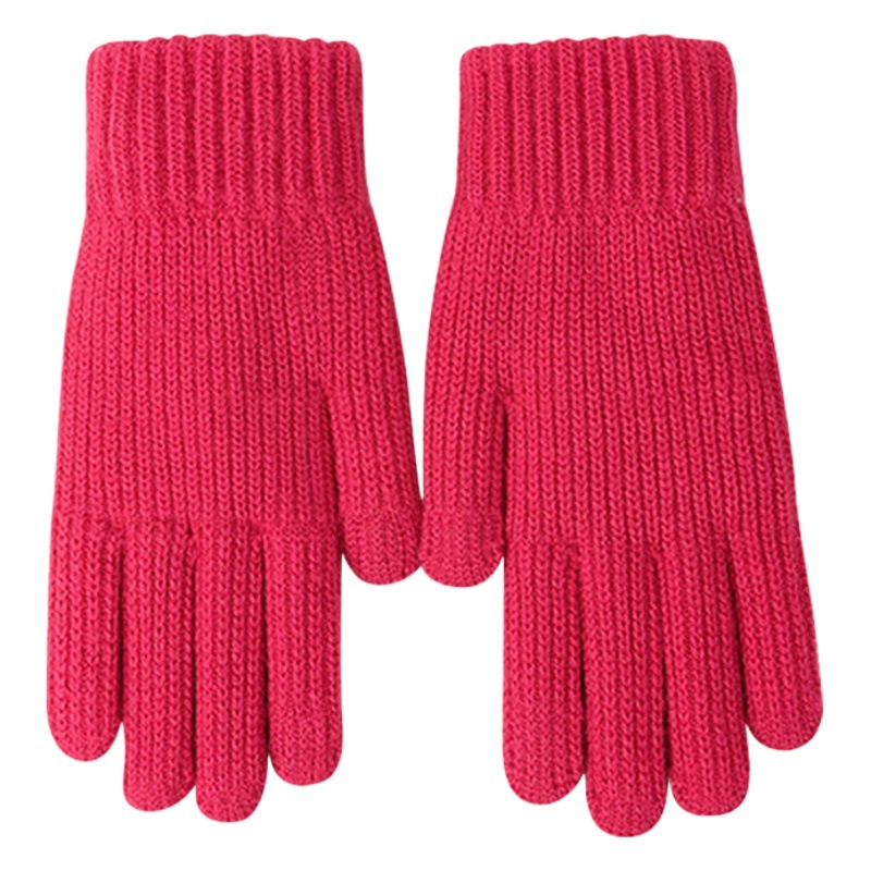 Warm Gloves for Women in Winter Knitted Touch Screen Thickeneded Fleece-Lined Five-Finger Cold-Proof Fingerless Student Cycling Jacquard