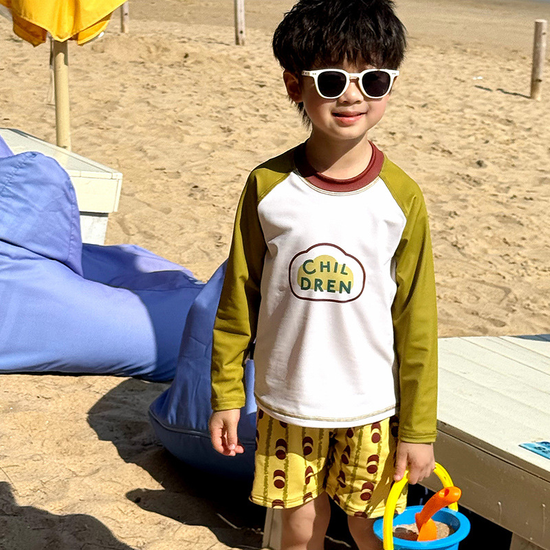 New Summer Boys and Girls Swimwear Quick-drying Long-sleeved Sunscreen Swimsuit Pants suit Simple Casual Hot Spring Vacation Swimwear