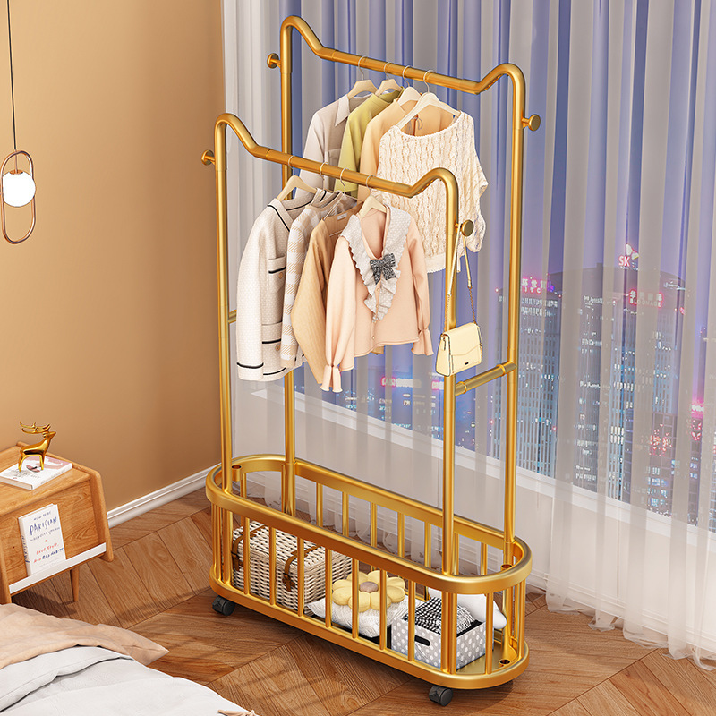 Floor-standing standing clothes rack, movable clothes rack, home light luxury, internet-famous living room and bedroom simple clothes and hat rack