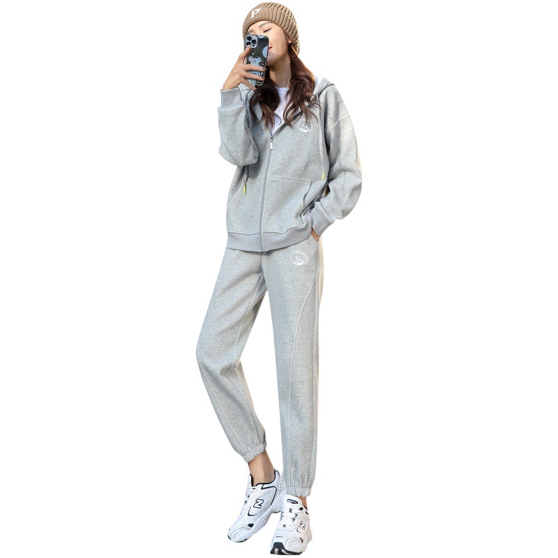 Autumn and Winter Trendy Casual Sports Suit, Loose Large Size Hooded Sweatshirt with Fleece Lining, Thickened Two-Piece Set, Commuter Style