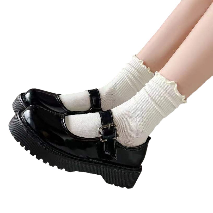 White lace socks women's mid-calf spring and autumn Mary Jane shoes wooden ear Four Seasons ins All-matching jk Japanese style women's socks