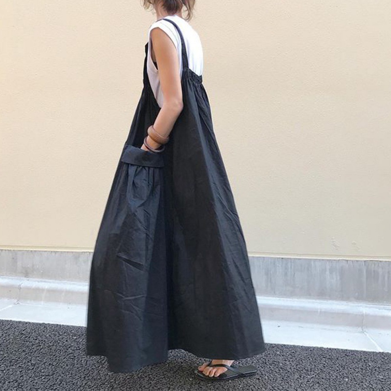 2024 Cross-border Japanese and Korean New Arrival Strap Skirt Summer Mid-length Large Pocket Over-knee Age-reducing Pocket Japanese Strap Skirt