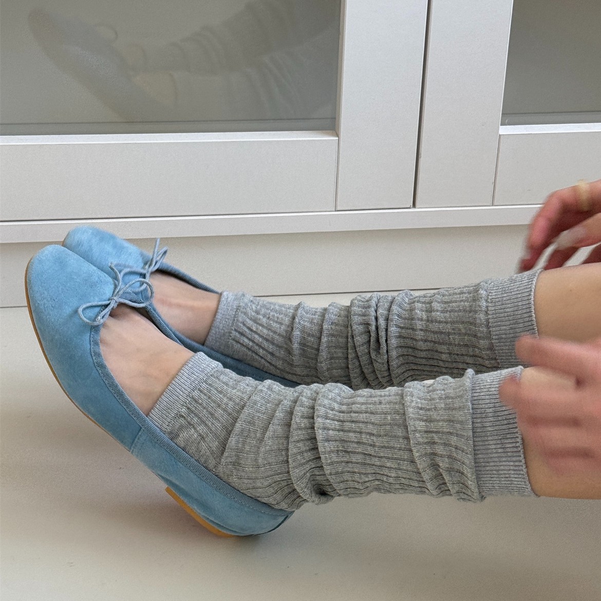IOULOR Thin Solid Color Foot Stamping Socks Set Korean Style All-match Hot Girl Stacks Stacks Leg Socks Double Needle Boneless Socks for Children