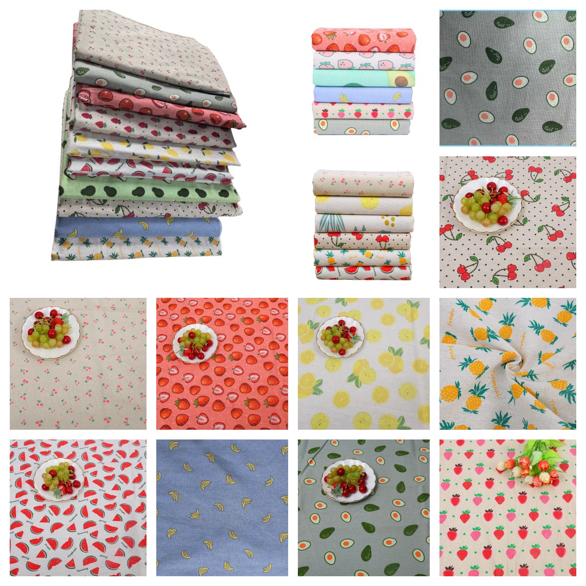 10Pcs Fruit Print Series DIY Handicraft and Tablecloth Projects Rustic Pastoral Style Suitable for DIY Fabric