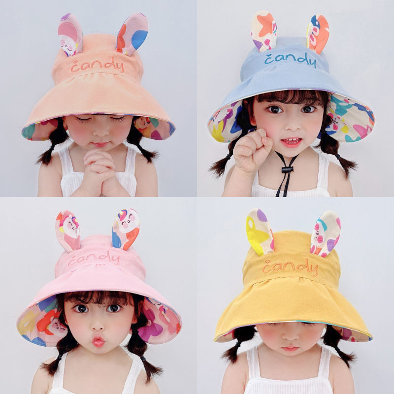 Cute Super Cute Girls' Big Brim Sunscreen Fisherman Hat Summer Sunshade Children's Empty Top Hat Fashionable Outdoor Baby Sun Hat