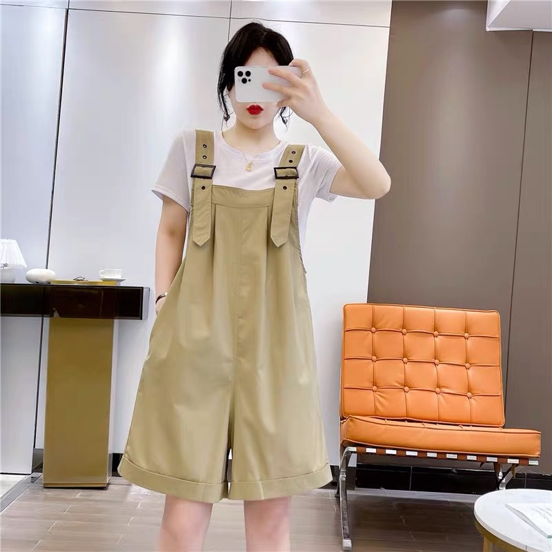Korean style loose slimming one-piece overalls suspender shorts women's summer age-reducing wide-leg casual cropped shorts