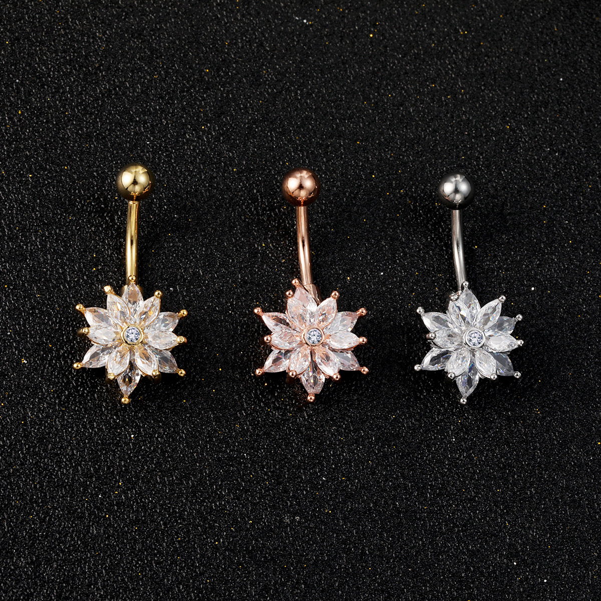 AliExpress EABY Hot Sale Body Piercing Jewelry Navel Ring Flower Zircon Navel Buckle Small Daisy Navel Nail