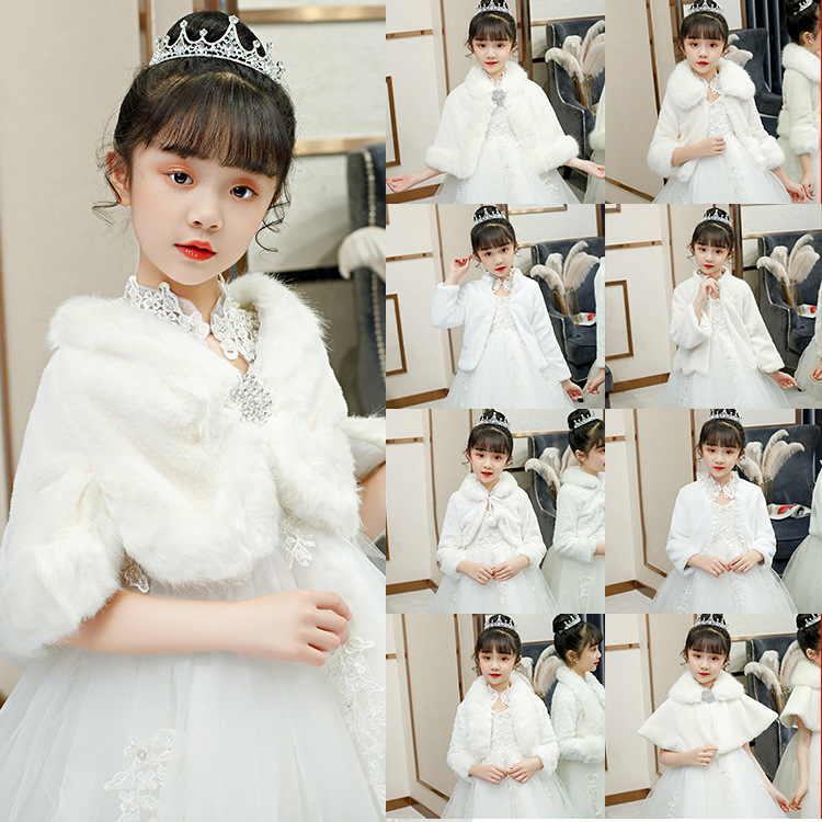 Girls' Cape Coat 2022 New Girls' Coat Plush Long Sleeve Dress Coat Flower Girl Warm Wool Shawl