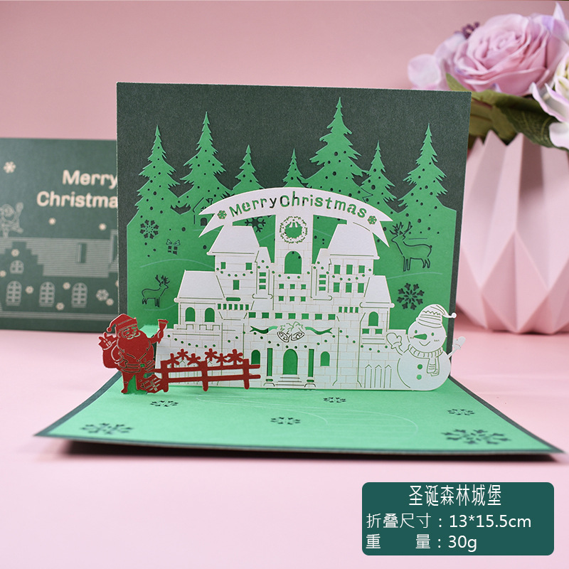Picture of New Creative Amazon Cross-Border 3D Greeting Card Holiday Greetings Handmade Card Color Printed Christmas Lettering