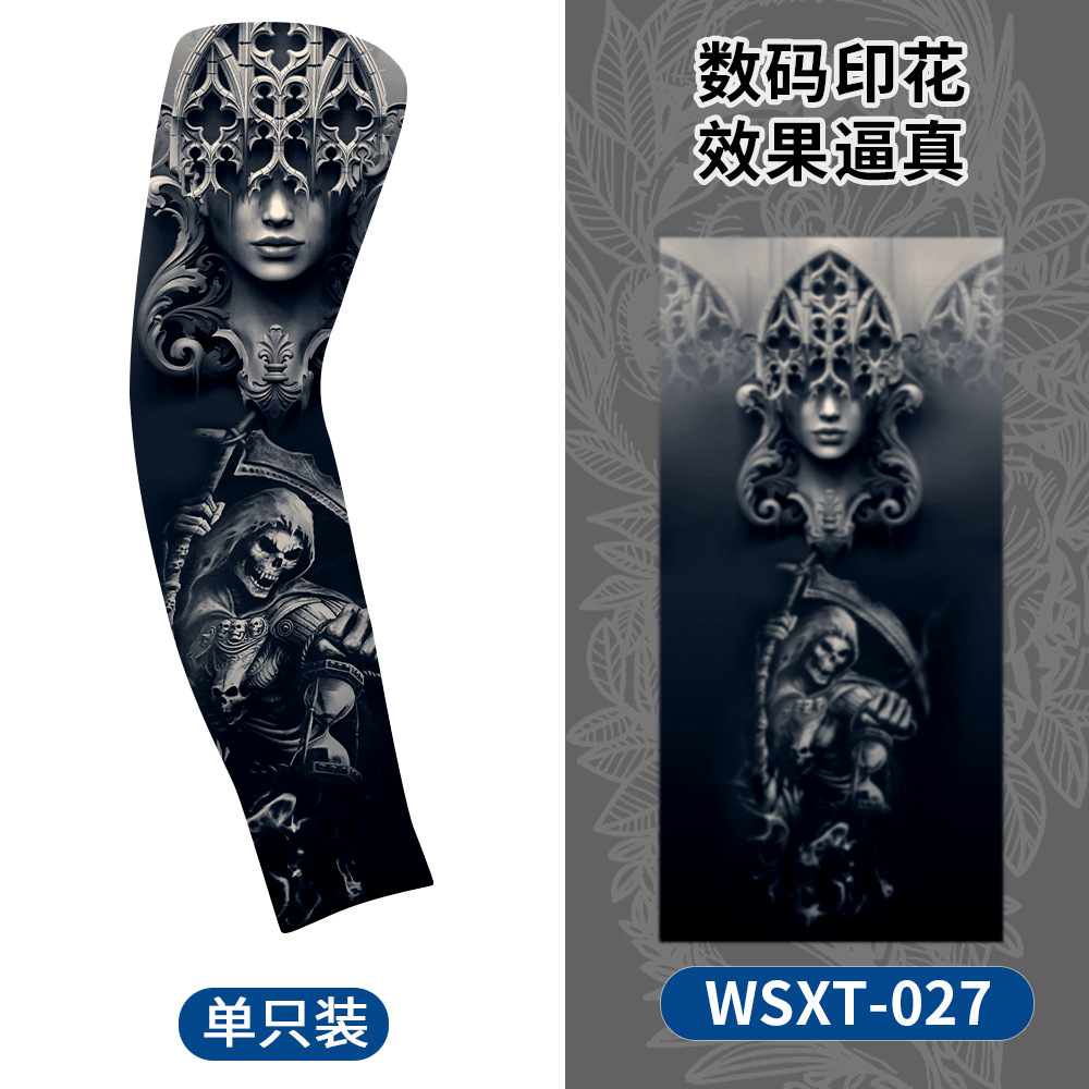 Picture of Summer Riding Sunscreen Tattoo Sleeve Simulation Tattoo Quick-drying Arm Protector Outdoor Sports Sunshade Breathable High Elastic Ice Sleeve