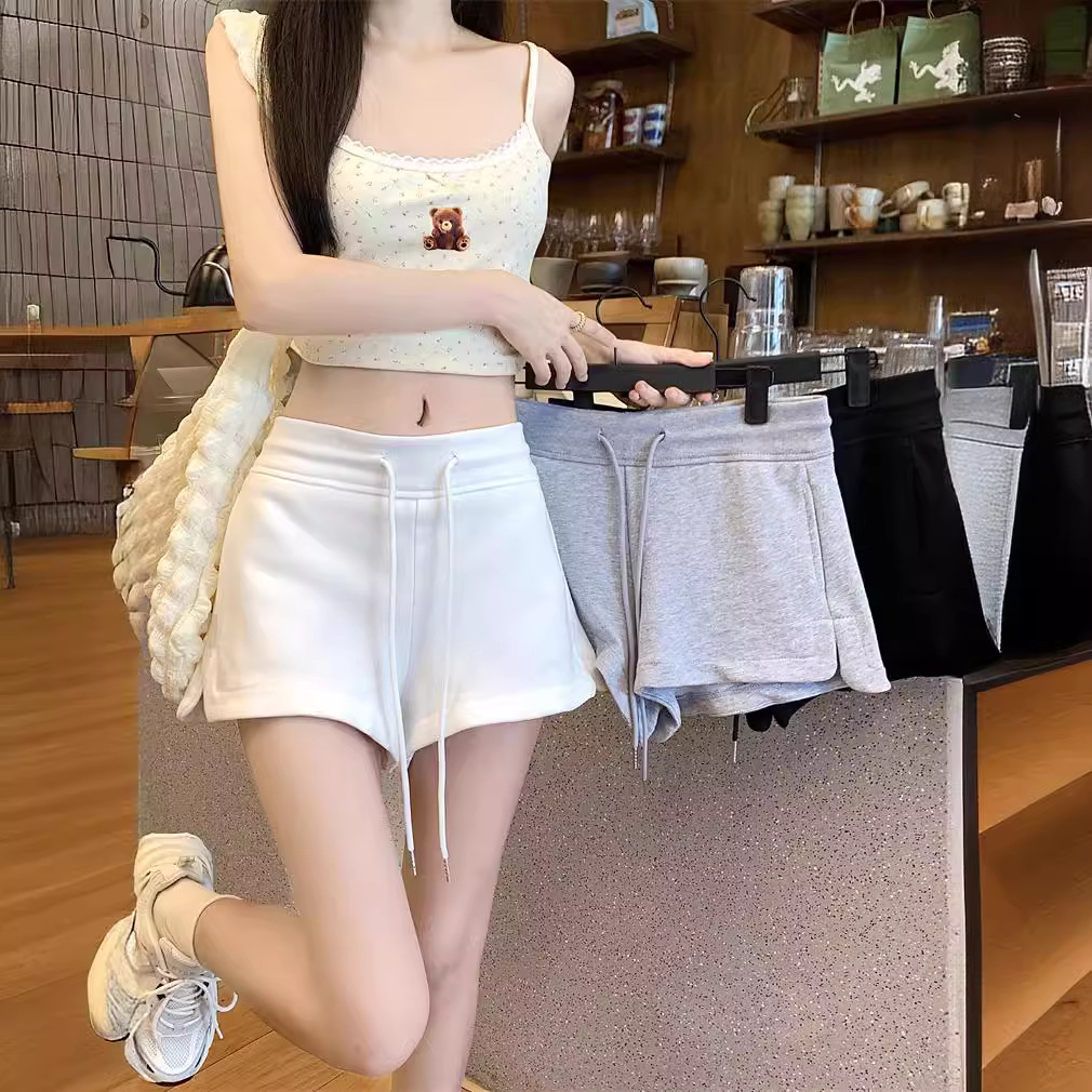 Grey Sports Shorts Hot Girls Hot Pants White Casual Pants Women's Summer High Waist Straight Pants All-match Black Pants
