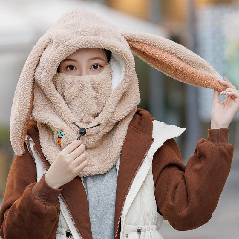 Picture of Winter Warm Series Cute Bear Hat Mask All-in-One Women's Ear Protector Cycling Warm Ski Helmet plush Hat