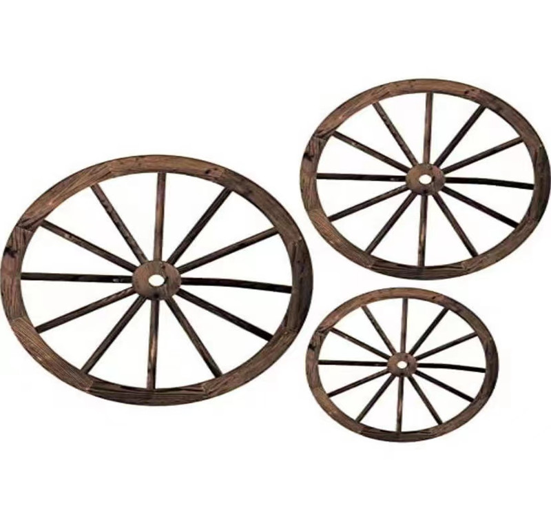 Picture of 3 pieces wooden four-wheeler wall decoration 12/10/8 inch Old Western wooden four-wheel wall art farmhouse four-wheeler
