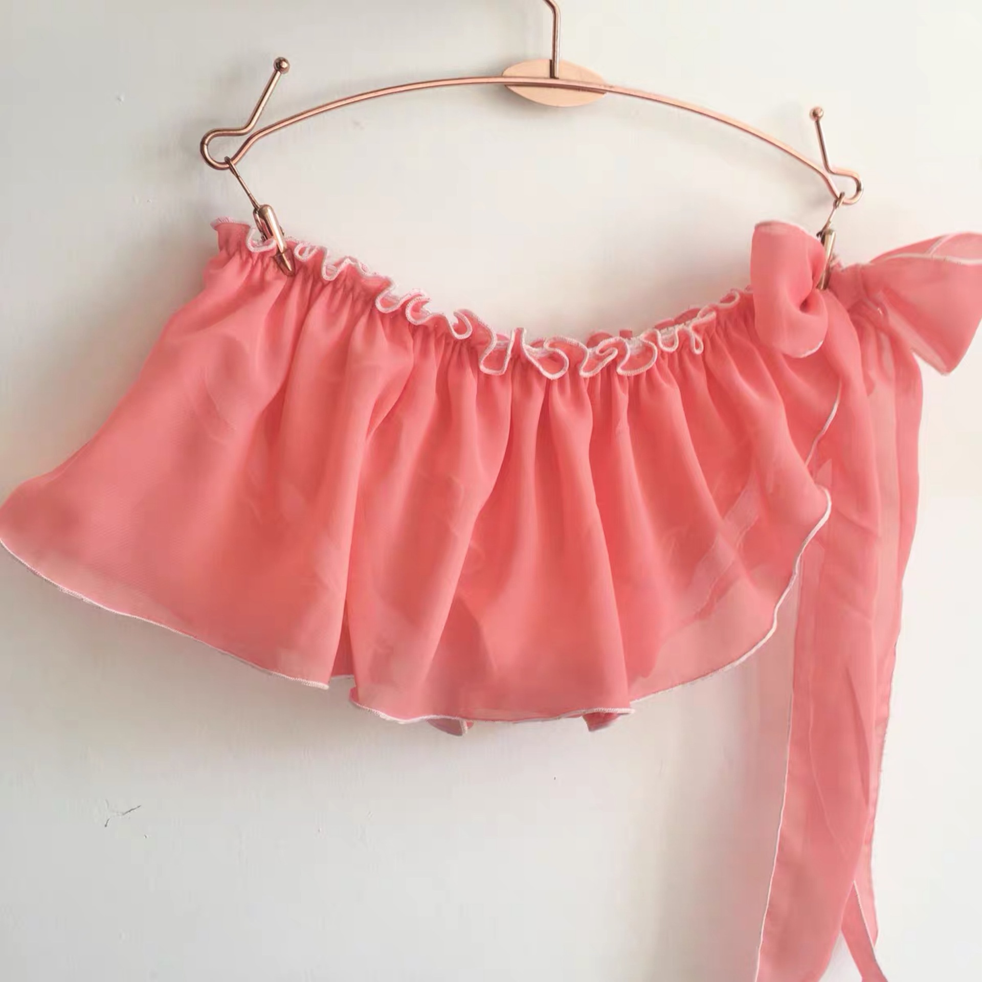 Picture of Pure Fairy Mist Pink Meat Orange Small Skirt Tie Strap Side-opening Women's Underwear Translucent Large Lotus Leaf Cotton File
