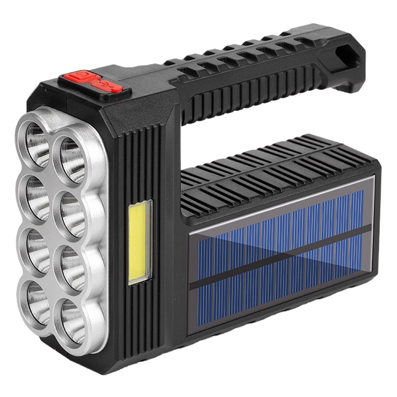 Cross-border new strong flashlight solar rechargeable multifunctional super bright portable LED outdoor searchlight
