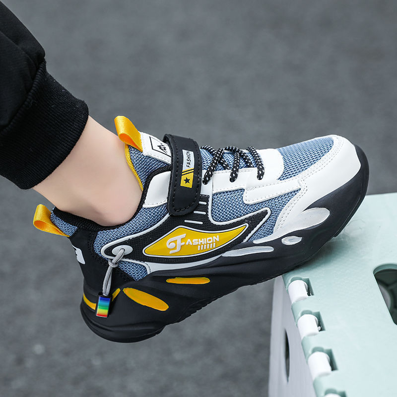 Wholesale middle school children's mesh leather casual shoes non-slip wear-resistant boys shoes sneaker spring and autumn school season running shoes