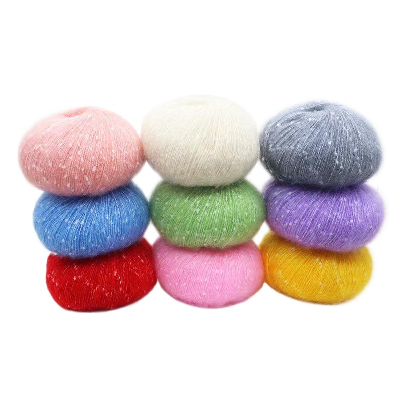 Colorful Mohair Angora Fine Yarn for Hand-Knitting Shawls, Scarves, Hats, Wholesale Fine-Spun Yarn