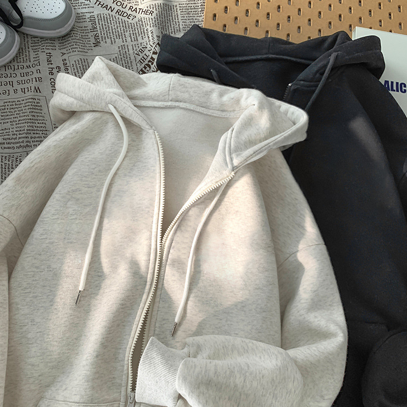 Picture of Velvet Thickeneded Flap Pocket Pants Hooded Sweatshirt for Women Autumn and Winter Cardigan Outwear Large Size Zipper Warm Top Export Women's Clothing