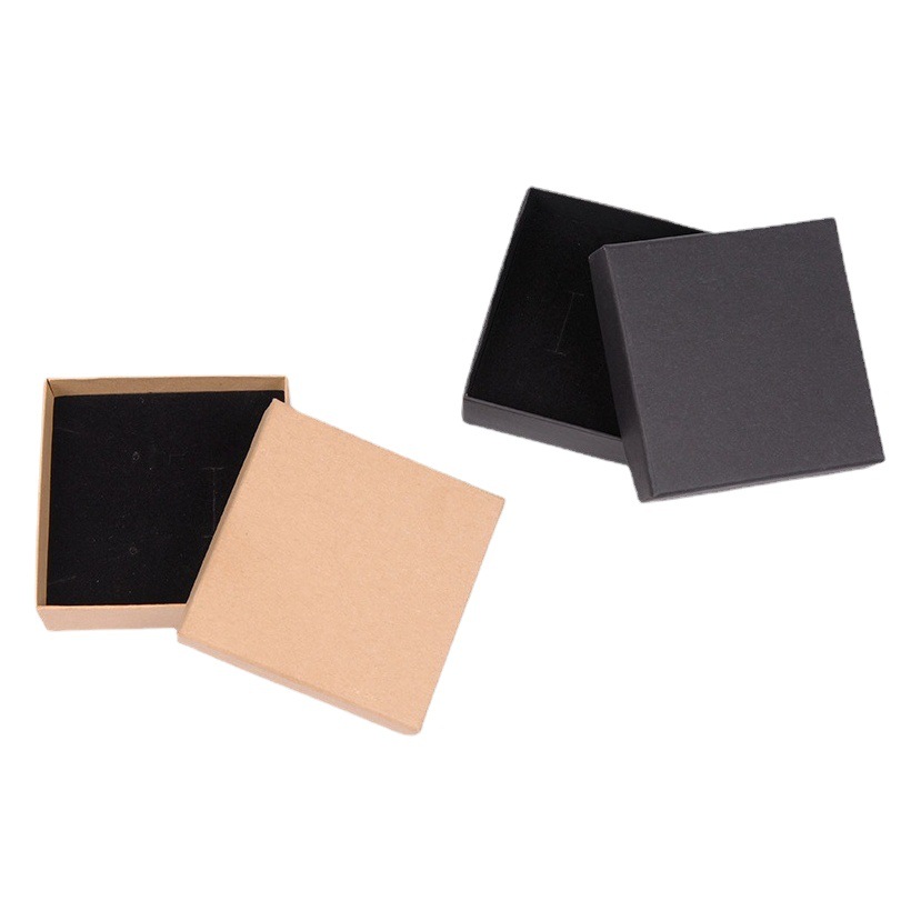 2025 New Retro Kraft Paper Creative Black Ring Box with Logo Printing Necklace Box Exquisite Jewelry Box