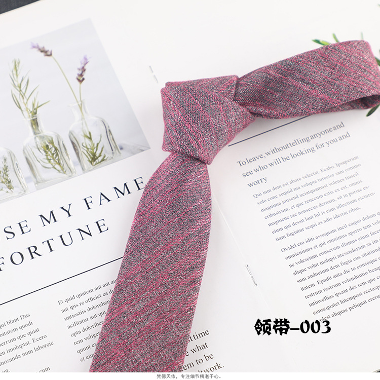 Picture of Factory wholesale Korean version of narrow cotton and linen tie men's leisure professional business work college style dark twill trendy