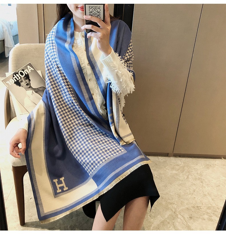 Picture of 2024 New Fashionable Big-Name Versatile Orange High-End Wool Cashmere Shawl Scarf for Women Winter Dual Use
