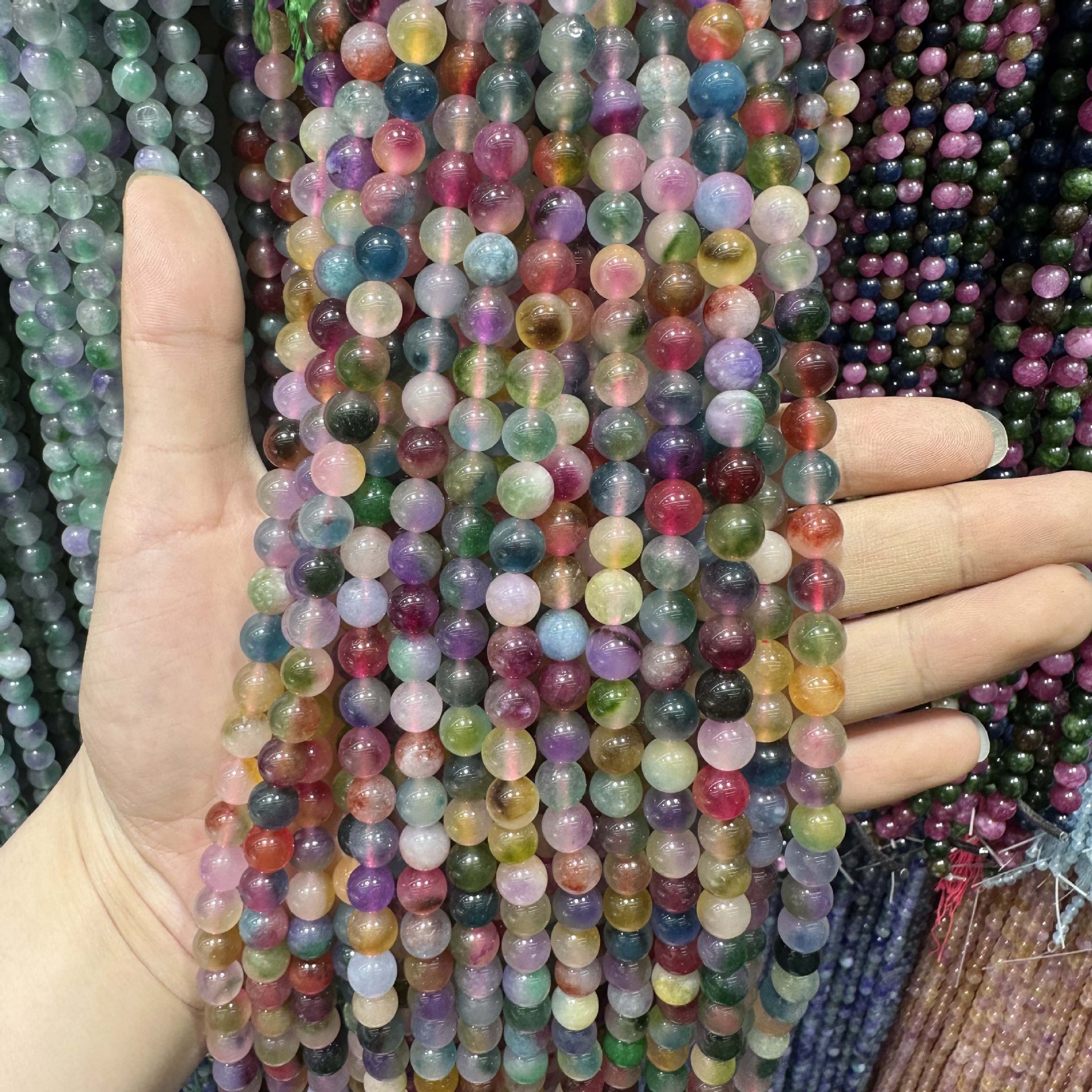 Picture of Live hot grade a chalcedony 8mm two-color round beads beads handmade diy Internet celebrity matching in stock jewelry
