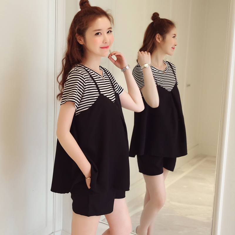 Pregnant Women's Summer Clothes Internet Celebrity Suit for Going Out for Small 2023 New Loose Slim-fit Thin Sports Two-piece Outer Wear Suit