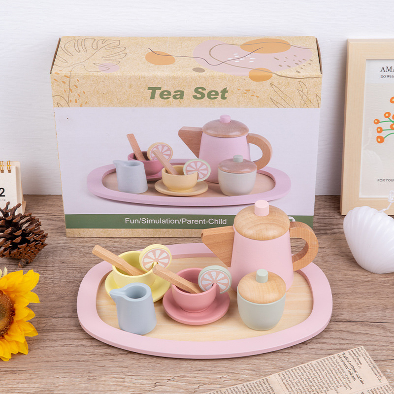 Picture of Children's kitchen play house tea set suit wooden toy afternoon tea girl simulation toy 3 years old teapot tea cup