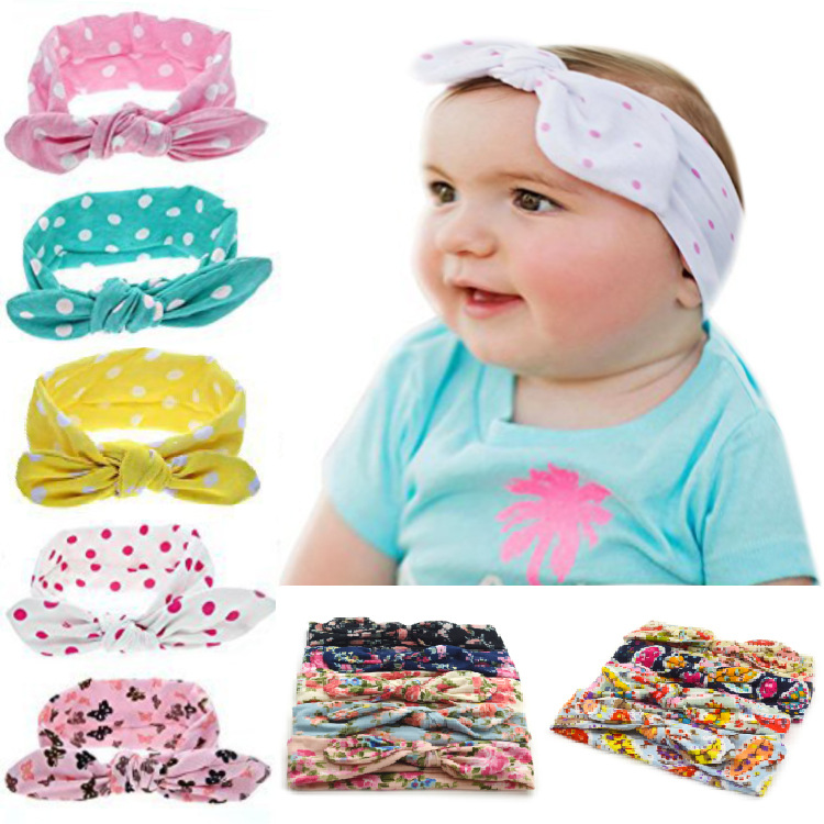 Cross-Border classic baby printed rabbit ears hair band Cotton polka dot butterfly love children's hair accessories supply chain