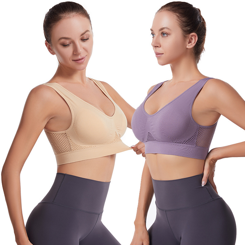 Picture of Hollow Mesh Sports Bra Women's Shock-Proof Vest Running Yoga Fitness Bra Beautiful Back Push up Large Size Amazon