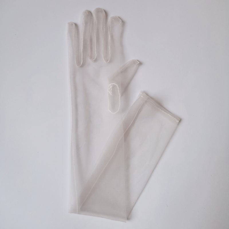 Picture of 55cm Long 70cm DIY Sheer Plain Bridal Wedding Dress Gloves Sexy Black and White Wine Red Mesh Wedding
