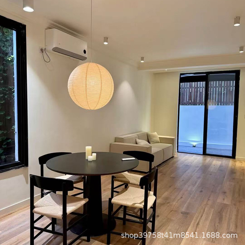 Picture of Noguchi paper lamp round bedroom chandelier Japanese hotel homestay chandelier clothing store bar paper art chandelier cage