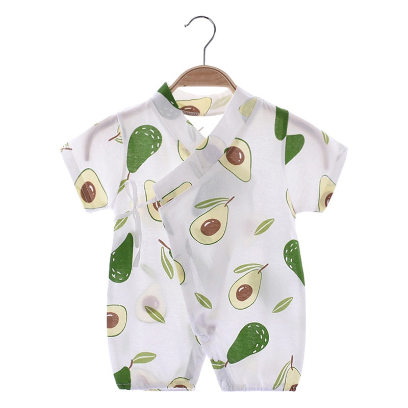Picture of Infants' Short-sleeved jumpsuit cotton-padded climbing suit monk suit lace-up baby's thin kimono cartoon printed suit