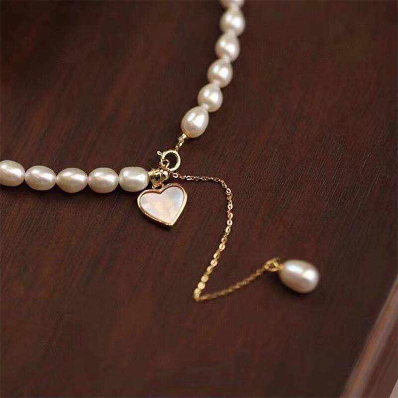 Picture of Zhuji New Freshwater Pearl Necklace Natural Heart-Shaped White Mother-in Gentle Retro Tail Adjustable 5-6mm
