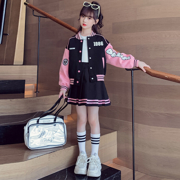 Picture of Girls' Academy-style suit Skirt Spring and Autumn New Big Children's Stynery Family Coat Girls' Baseball Suit Two-piece Set