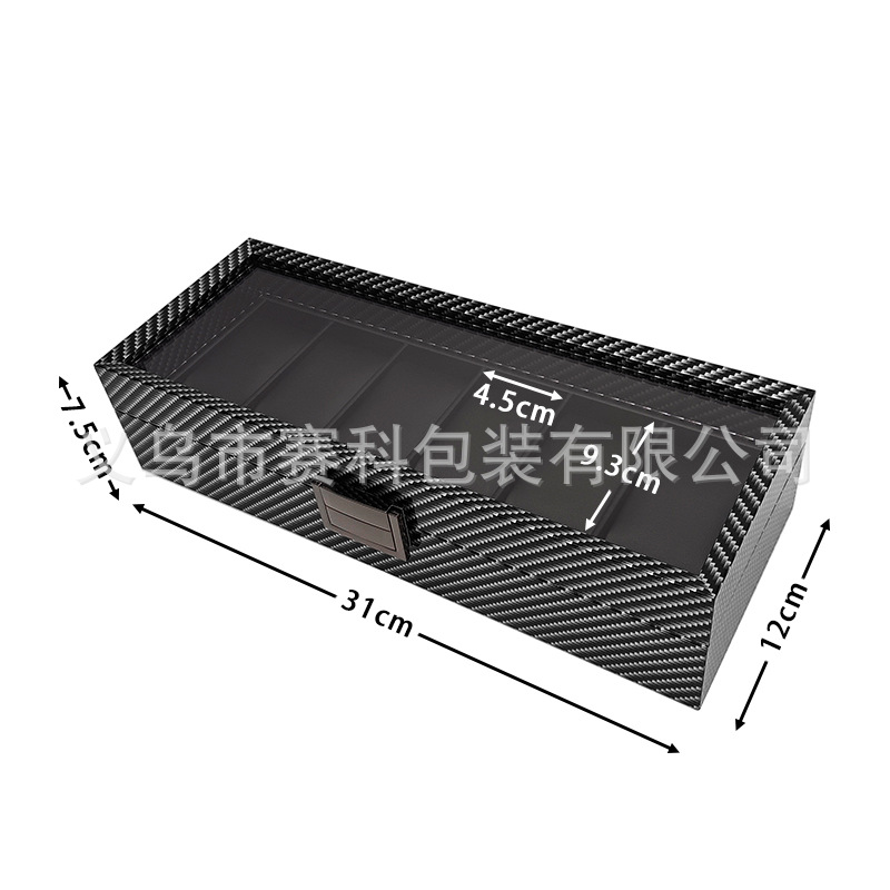 Picture of Spot Wholesale Carbon Fiber Pattern Wooden 6-Bit Watch Storage Display Box 6-Pack Watch Collection Display Box Factory