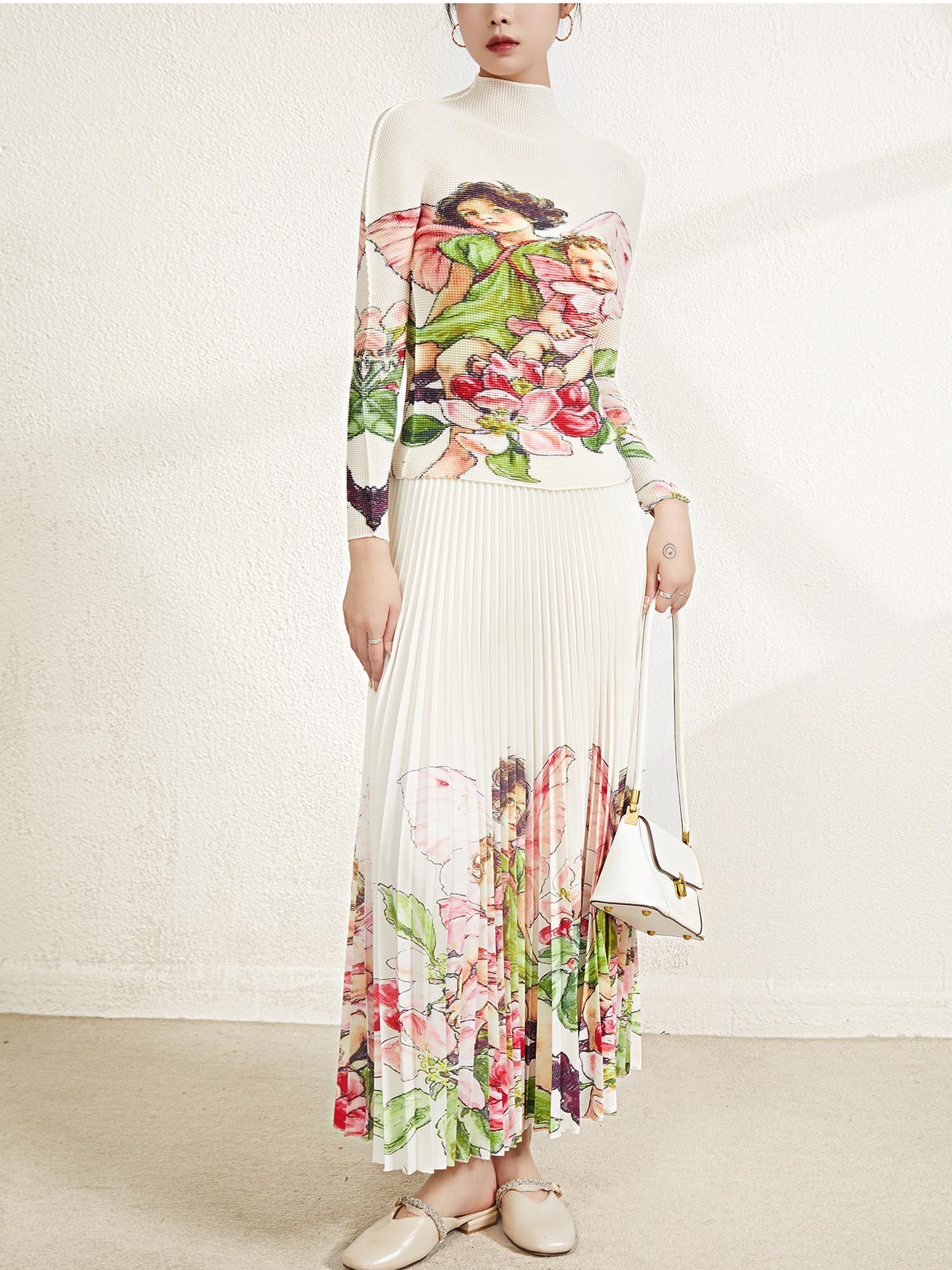 Miyaki dress Miyake Spring and Autumn Pleated Elegant Printed Pleated Skirt suit Fashion Design Two-piece Set