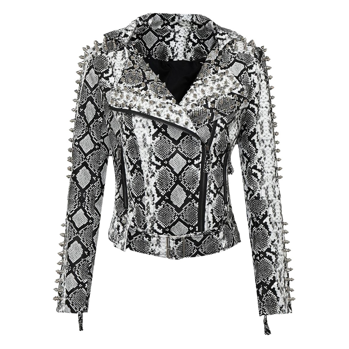 Hot Spring and Winter V-Neck Street Trendy European and American Leather Zipper Slim-fit Long-sleeved Five-color Handsome 6XL Women's Clothing