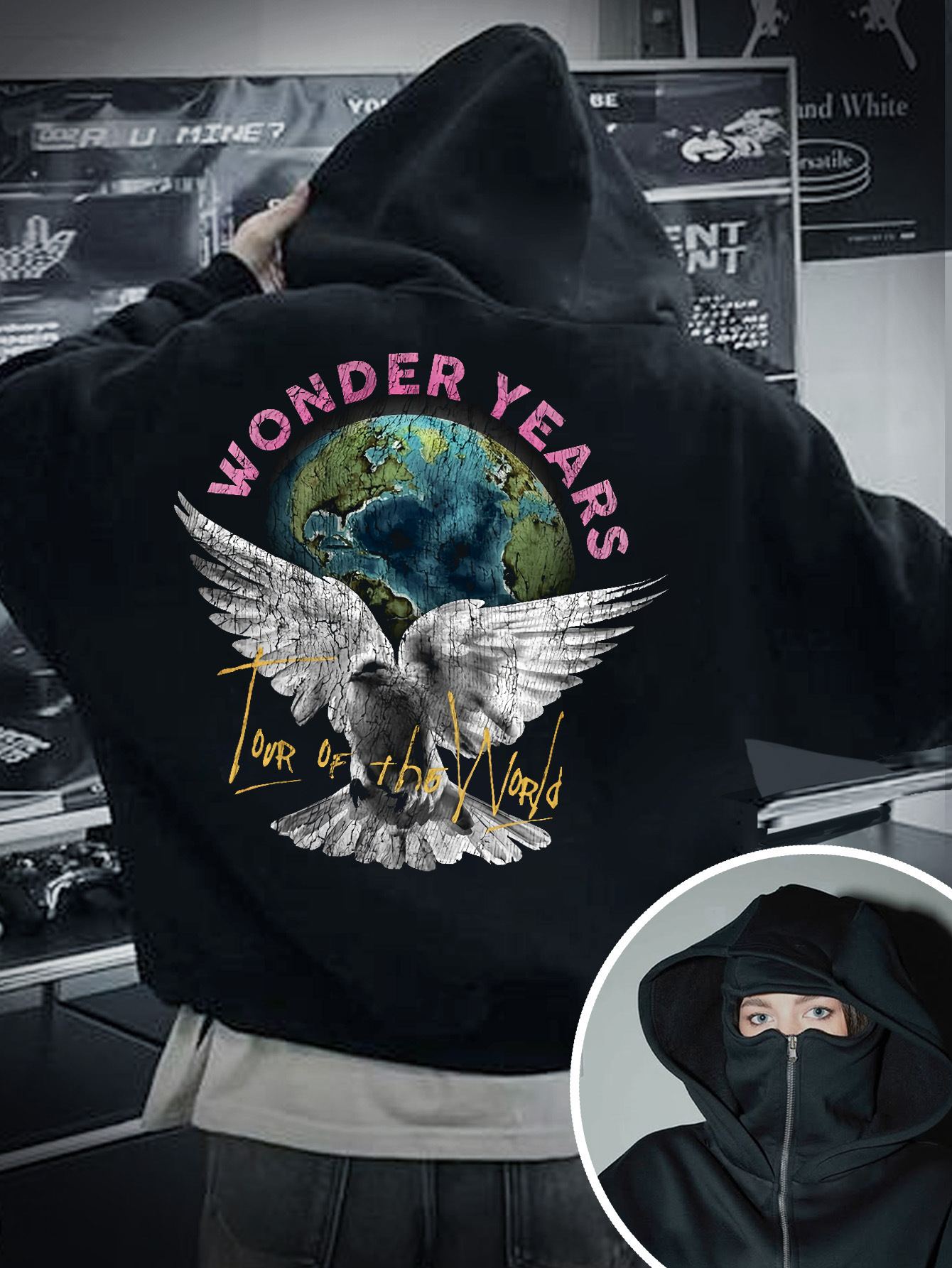 230g Sweatshirt/100% Polyester/Ladies Fashion Flying Pigeon Print Street Style Barack Double Hooded Double Collar Sweatshirt