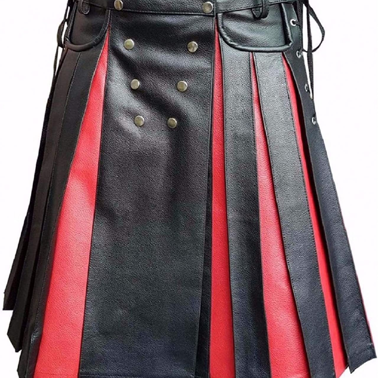 Men's AliExpress Hot Sale Scottish Holiday Skirt Men's Plaid Contrast Leather Pleated Skirt Fashion