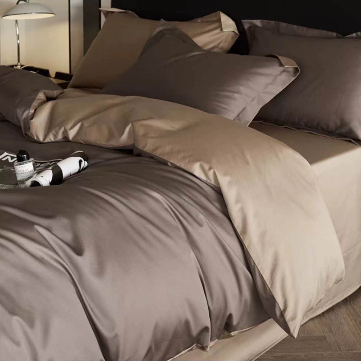 Light Luxury 100s Cotton Long-staple Cotton Four-piece Set Pure Cotton Solid Color Double-piece Quilt Cover Bed Sheet Simple Bedding Kit