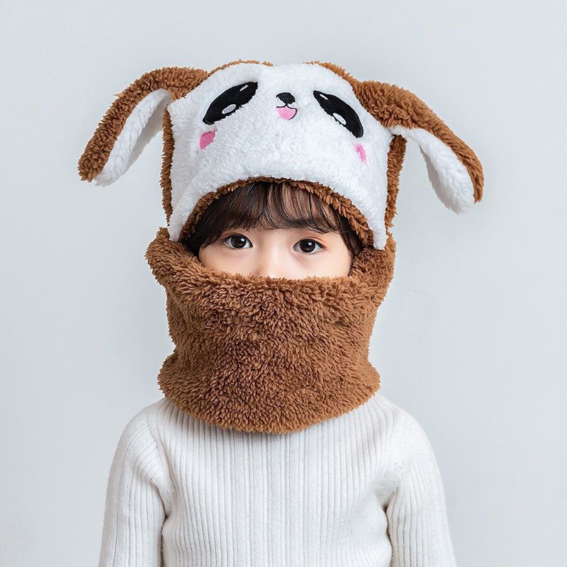 Picture of Children's hat wholesale autumn and winter boys and girls ear protection cap scarf one cute baby cap plus Velvet Ear cotton cap