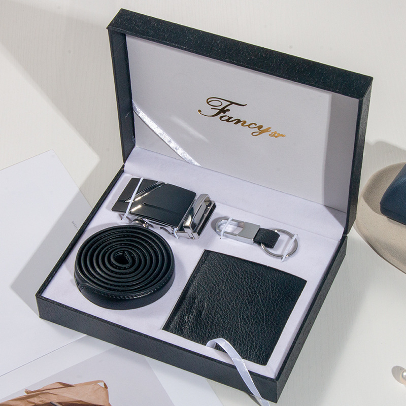 Picture of Cross-border Accompanying Gift Valentine's Day Gift Genuine Leather Belt Wallet Keychain Set Box Practical Business Men's suit