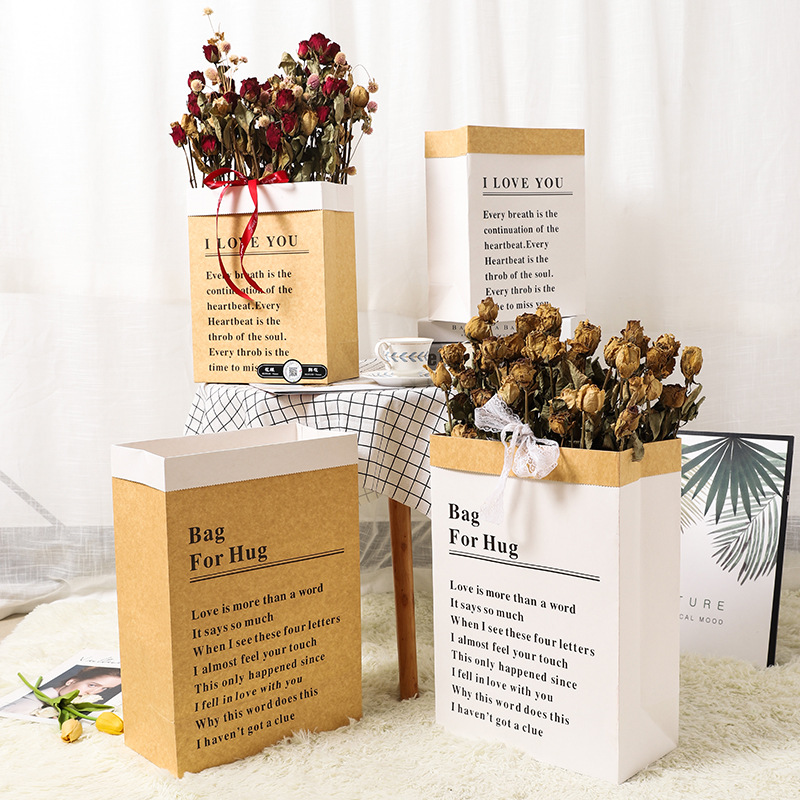 Picture of Flower packaging bag ins style bouquet bag rectangular gift bag kraft paper bag net red English hug bag wholesale