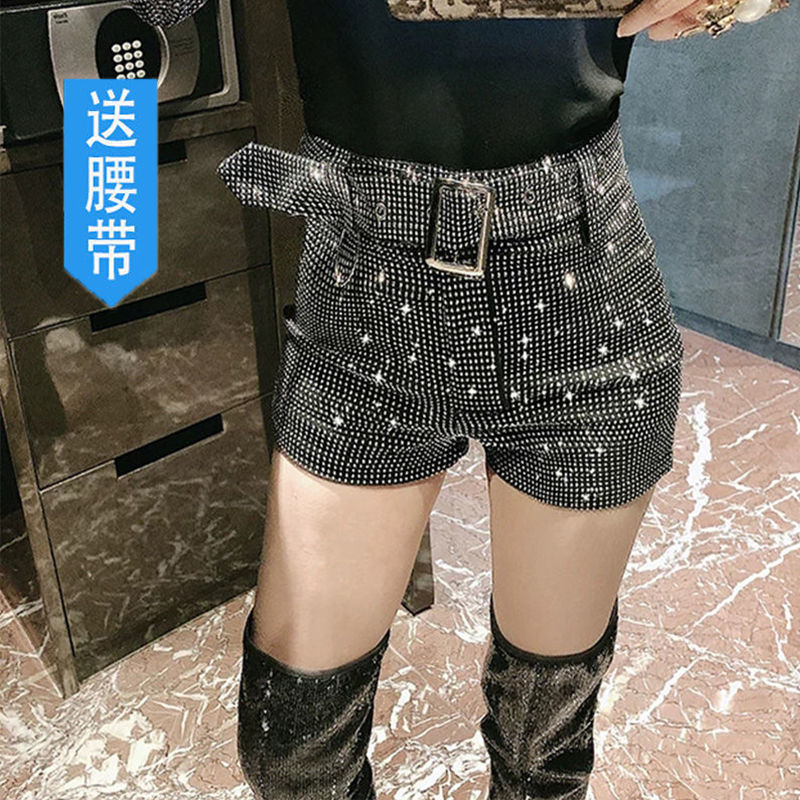 Picture of Full Diamond Shorts Women's Korean-style Celebrity Fragrant Style Fashionable Age-reducing Dopamine Color High-waist Slim-fit Slimming Outer Wear in stock