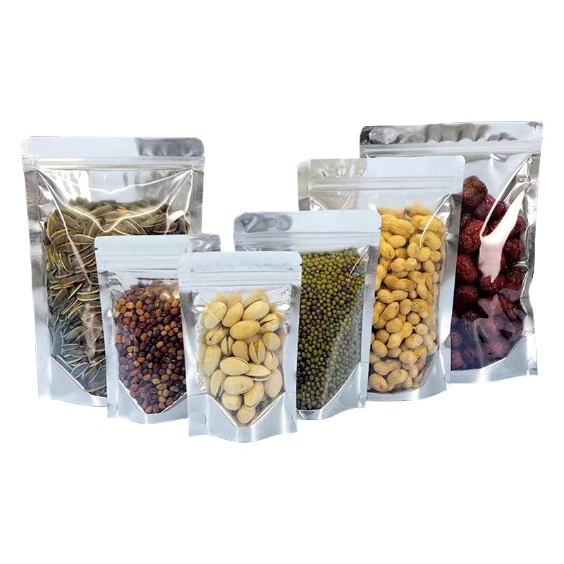 Aluminum-plated Yin and Yang self-supporting self-sealing bag translucent plastic packaging bag customized thickened dried fruit food sealing bag wholesale