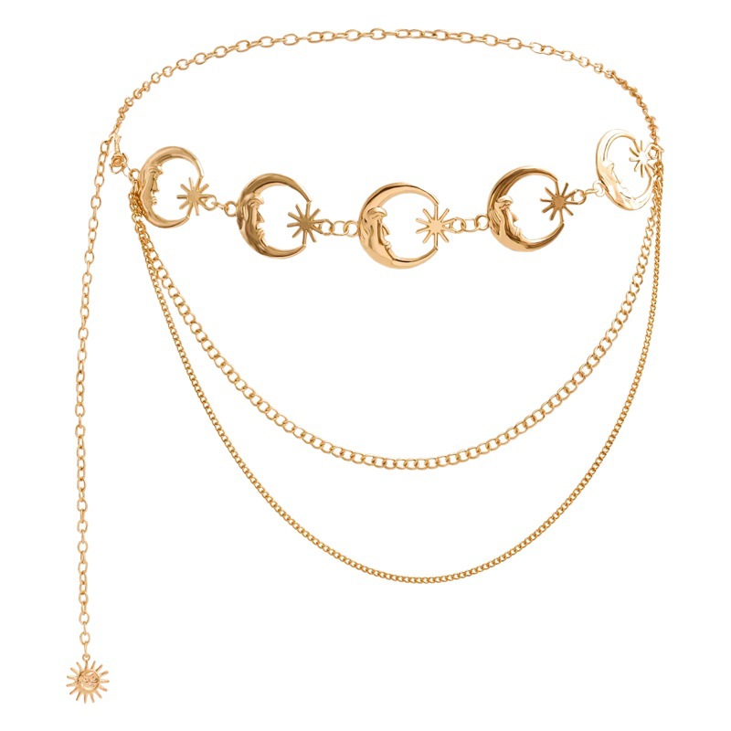 European and American Cross-border Jewelry Multi-layer Metal Chain Body Chain Women's Personality Trendy Retro Sunflower Moon Waist Chain